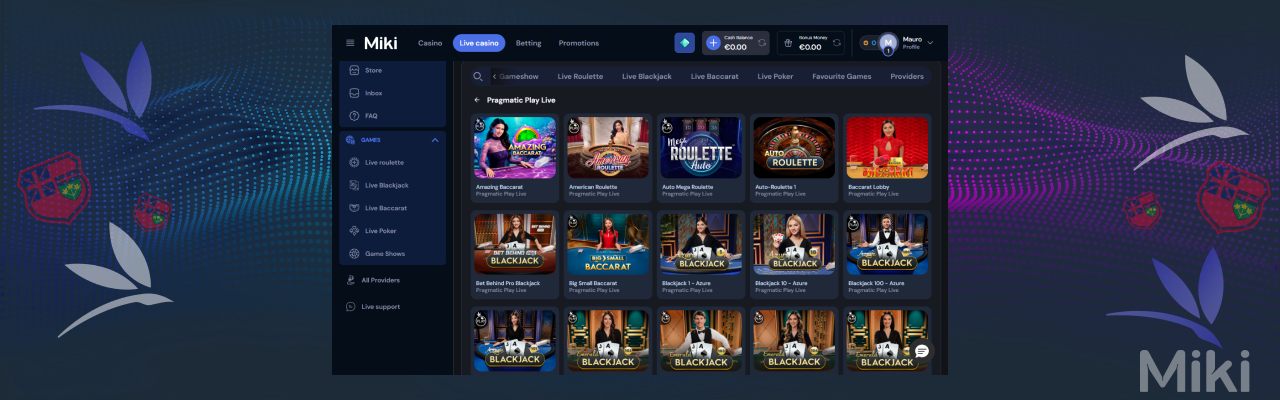 Pragmatic play live games at miki casino